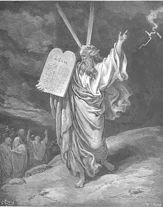 Wir müssen auch die Gebote halten: Moses mit den Gesetzestafeln vom Berg Sion