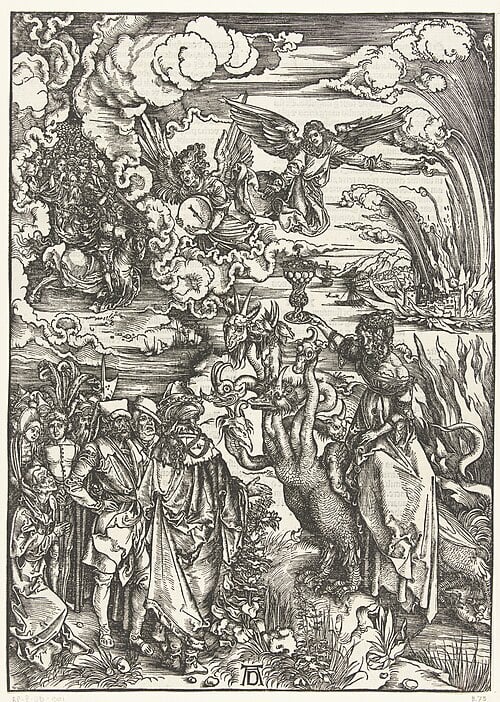 Verurteilung der Hure: Die Hure Babylon auf dem scharlachroten Tier (Dürer)