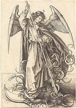 Michael besiegt den Drachen: Bild von Martin Schongauer c.a 1480-1490