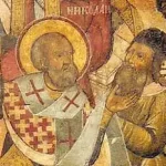 Übernahme der Kirche durch Arianer: Der heilige Bischof Nikolaus von Myra ohrfeigt den Häretiker Arius