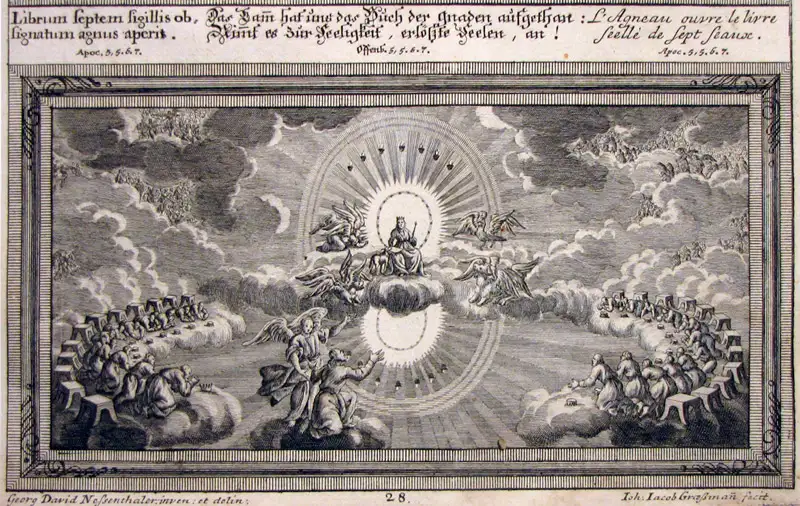 Das Lamm und sein Gefolge: Ulrichbibel - Apokalypse Das Lamm öffnet die sieben Siegel